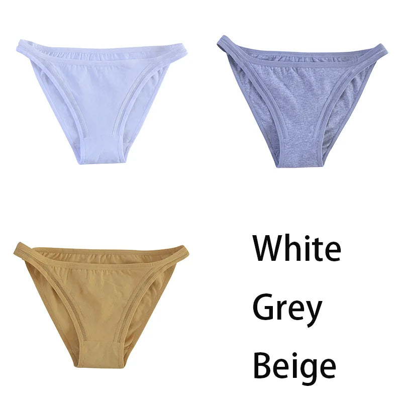 3Pcs/set Women Cotton Panties Female Mesh Underpants Solid Color Bikini Briefs Underwear Ladies Sexy Panty Girls Lingerie