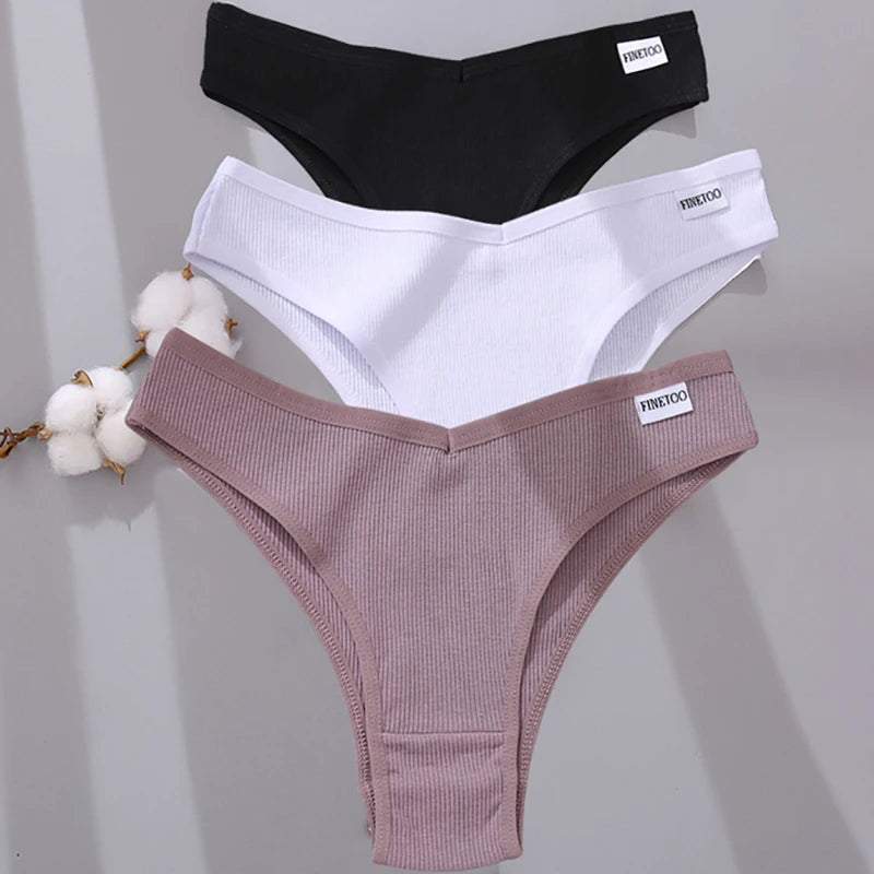 FINETOO 3/5Pcs Cotton Brazilian Panties Women's Panties Sexy V Waist T-Back Underwear Female Soft Underpants Lady Bikini Lingeri