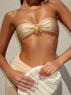 2025 Summer 3 Piece Bikini Set - Strapless Top with Half Long Skirt Cover Up