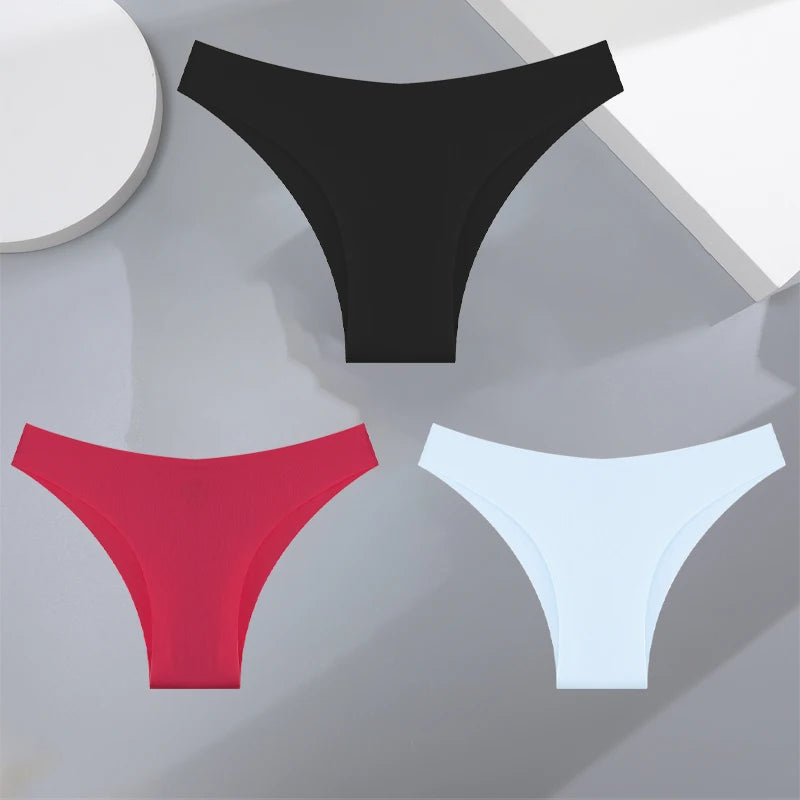 3Pcs Ultra-thin Seamless Silk Underwear Women's Panties Sexy Low-Waist Stretch Bikini Solid Color Briefs Lingerie XS-XXL Fashion