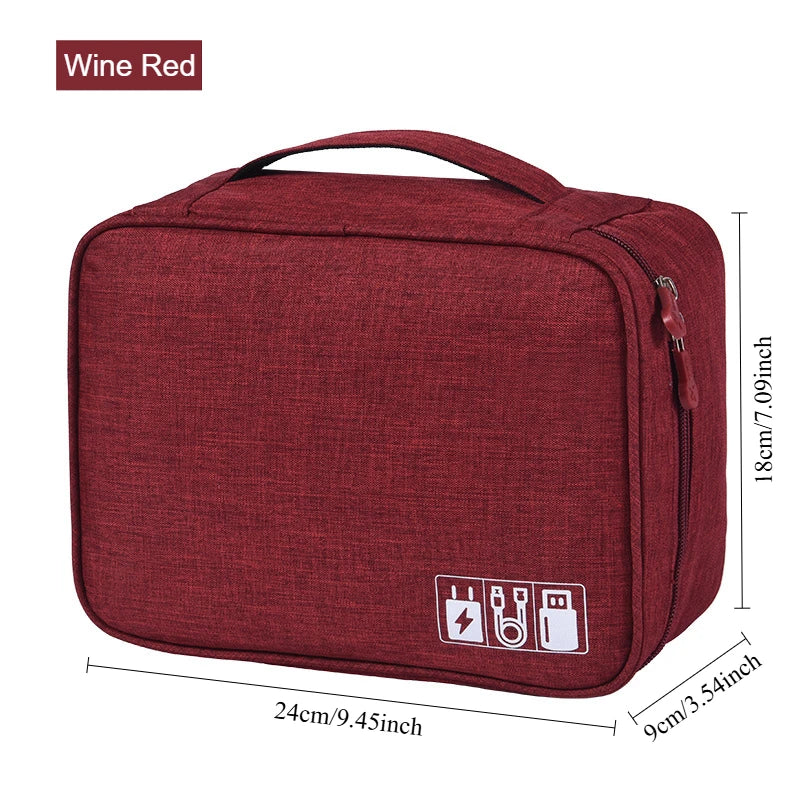 Bolsa de almacenamiento de cables, organizador electrónico digital impermeable, cargador de línea de datos USB portátil, bolsa de almacenamiento con enchufe, organizador de cables de viaje 