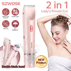 2 in 1 Women Dual-Head Painless Electric Razors Bikini Trimmer Wet Dry Use for Ladies Pubic Hair Detachable Head Electric Shaver