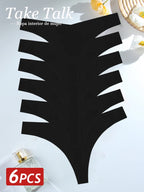 6PCS Ice Silk Seamless Thongs Panties for Women Sexy V-Waist G-String Bikini Female Soft Breathable Underwear Ladies Lingerie