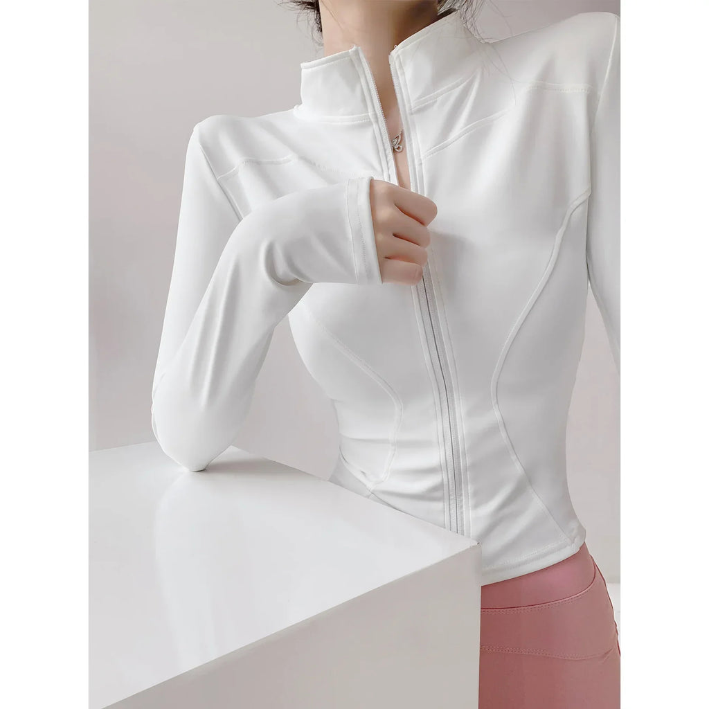 Chaqueta deportiva de secado rápido para mujer, ajustada, de yoga, de manga larga, con cremallera, para correr y fitness, tallas S-3XL