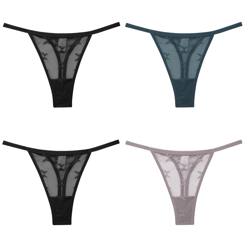 4Pcs Lace Bikini Panties Women Sexy Thongs Lace G-string Underpants S-XL Ladies Comfortable T-Back Underwear Sexy Lingerie 2022