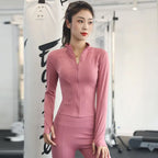 Women's High Elastic Quick-drying Sports Jacket Slim Fit Full Zip Yoga Jacket Stand Collar Long Sleeve Jacket With Thumb Hole
