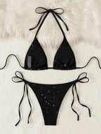 Shiny Sparkling Halter Strappy Bikini 2025 High Cut Bikinis Female Swimsuit Women Swimwear Two-pieces Bikini Set Bathing Suit