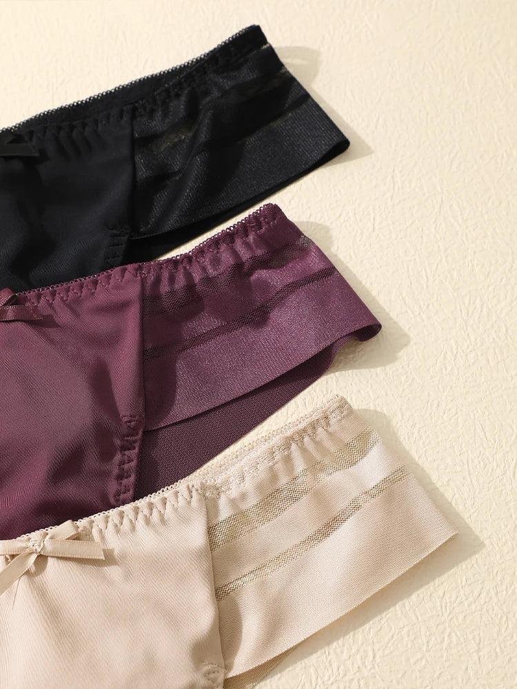 FINETOO 3pcs Women's Lace Hollow Out Underwear Sexy Breathable Low-Waist Thongs Female Comfort Stretchy Lingerie Bikini Panties