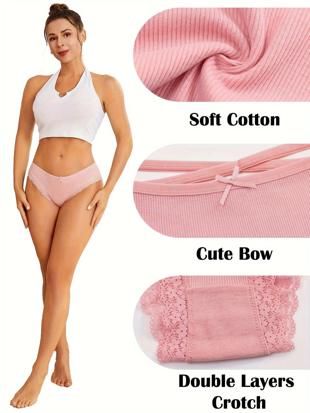 5PCS Women's Cotton Briefs Sexy Lace Underpant Hollow Brazilian Panties Comfortable Underwear Lingerie S-XL Solid Color Lingerie