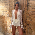 Cryptographic 3 Piece Beach Set - Halter Bikini, Shorts & Long Sleeve Cover Up