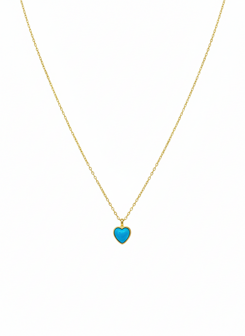 Stainless Steel Minimal Blue Stone Heart Necklace