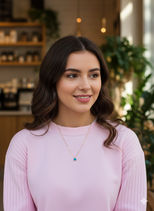 Stainless Steel Minimal Blue Stone Heart Necklace