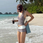 New Sexy Deep V Push Up Bikini Set High Waisted Checkered Brief Tummy Control Backless Two Piece Swimsuit for Beach Vacation