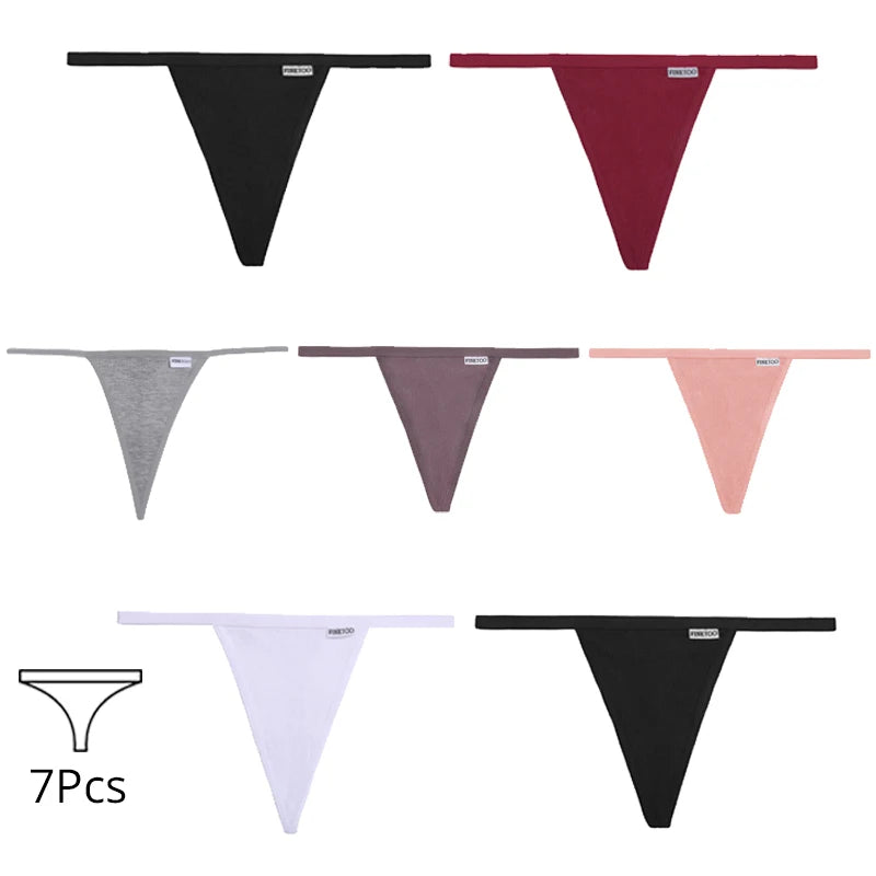 7Pcs/Set Cotton Thongs Panties Women Sexy T-Back Underpants G-string Underwear Girls Breathable Intimates Female Lingerie Bikini