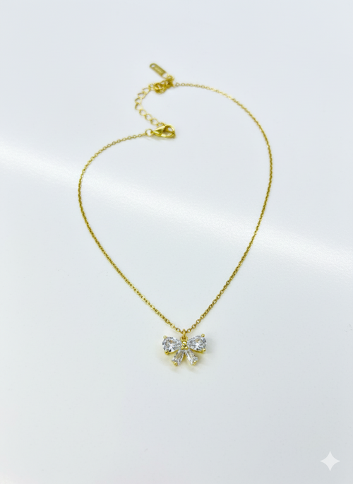 Stainless Steel Zircon Bow Necklace for Women