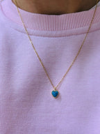 Stainless Steel Minimal Blue Stone Heart Necklace