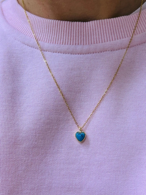 Stainless Steel Minimal Blue Stone Heart Necklace