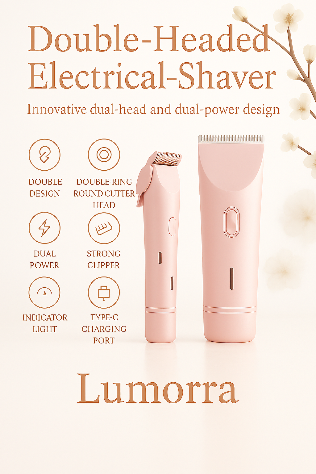 2 in 1 Women Dual-Head Painless Electric Razors Bikini Trimmer Wet Dry Use for Ladies Pubic Hair Detachable Head Electric Shaver