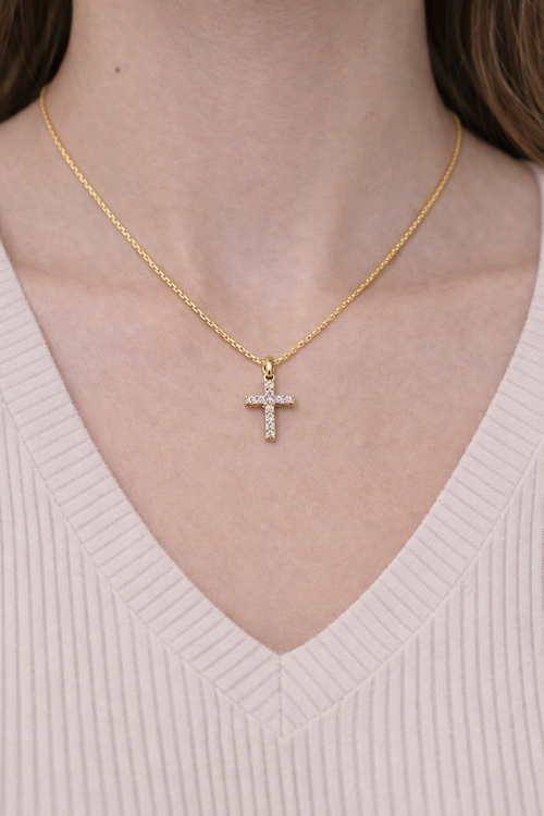 Zircon Stone Cross Necklace Elegant Minimal Women Jewelry