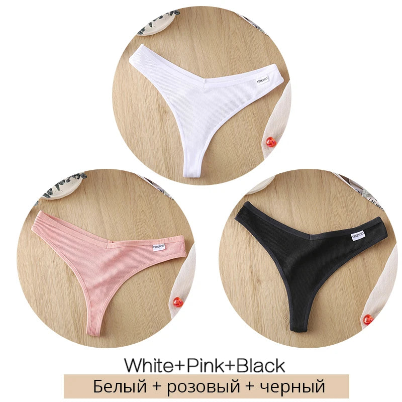 3Pcs/Set Women Cotton Thongs Panties Sexy Low Waist G-String Briefs Ladies Brazilian Lingerie Girls Breathable Intimates Bikini