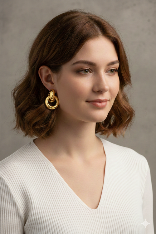 Trendy Luxury Gold Interlocking Circle Earrings for Women Modern Chic