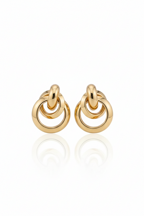 Trendy Luxury Gold Interlocking Circle Earrings for Women Modern Chic