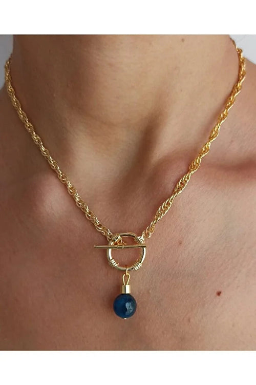 Natural Stone Front Lock Chain Necklace Elegant Minimal Fashion