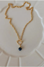 Natural Stone Front Lock Chain Necklace Elegant Minimal Fashion