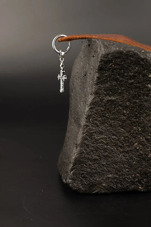 Men Stainless Steel Cross Dangle Hoop Earring Durable Modern Design