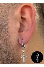 Men Stainless Steel Cross Dangle Hoop Earring Durable Modern Design