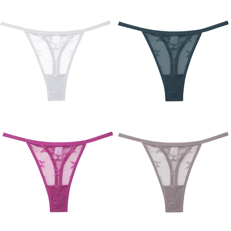 4Pcs Lace Bikini Panties Women Sexy Thongs Lace G-string Underpants S-XL Ladies Comfortable T-Back Underwear Sexy Lingerie 2022