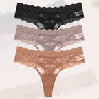 3Pcs Lace Sexy Thongs Women Low-Rise Briefs Sexy Soft Ladies Underwear Trendy Floral Underpants Female Flowery Panty Lingerie