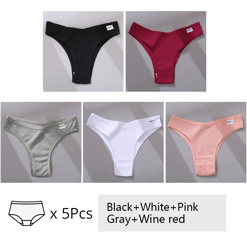 5Pcs/Set Women Cotton Brazilian Panties V Waist Female Underwear Comfortable Underwear Low Rise T-Back Bikini Girls Lingerie New