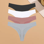 4PCS Ultra-thin Seamless Underwear Women's Invisible Panties Sexy Ice Silk Thongs Low Waist Breathable Bikini Stretchy Lingerie