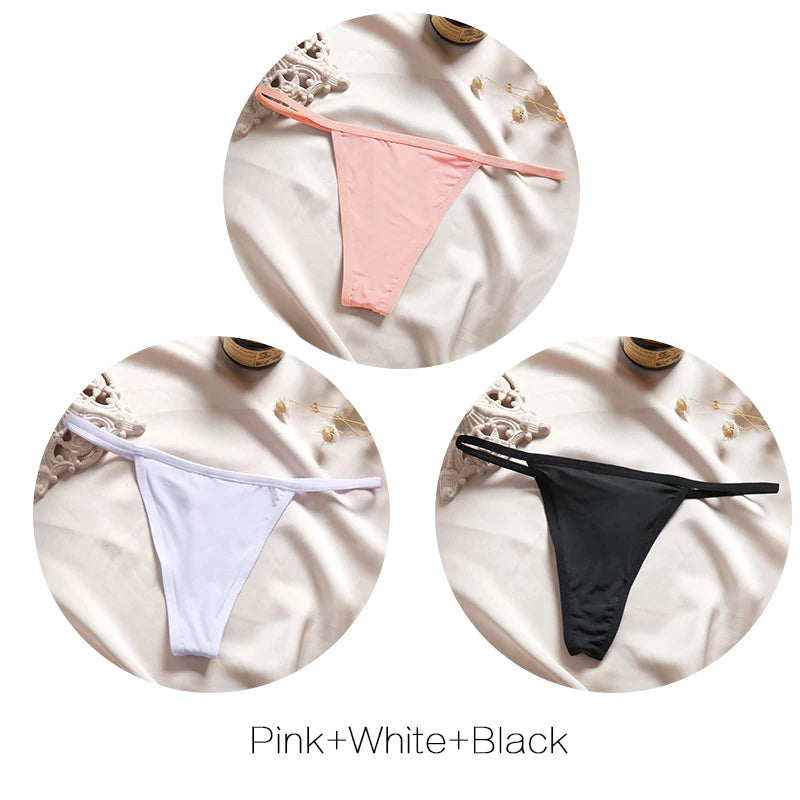 FINETOO 3Pcs/set Sexy Low-rise Thongs Women Bikini Panties T-back Underpants M-XL Female G-String Panty Ladies Thong Lingerie