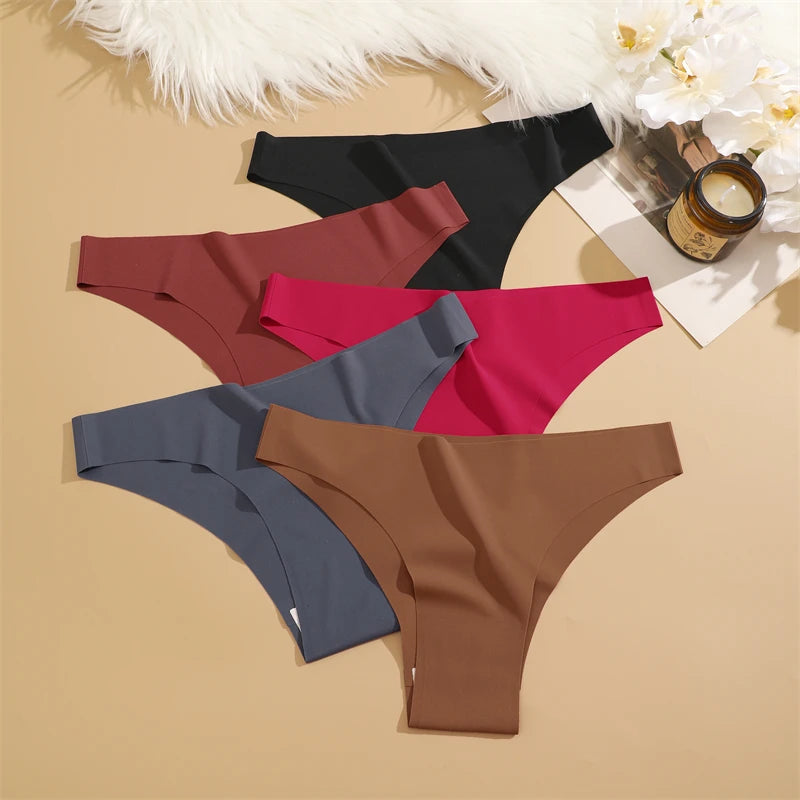 3Pcs Ultra-thin Seamless Silk Underwear Women's Panties Sexy Low-Waist Stretch Bikini Solid Color Briefs Lingerie XS-XXL Fashion