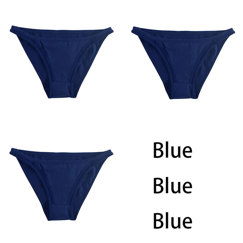 3Pcs/set Women Cotton Panties Female Mesh Underpants Solid Color Bikini Briefs Underwear Ladies Sexy Panty Girls Lingerie