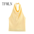 TFMLN 2025 Women Sexy Halter Top Spring Summer Sexy Backless High Street Waistcoat Female Fashion Solid Elegant Halter Neck Tops