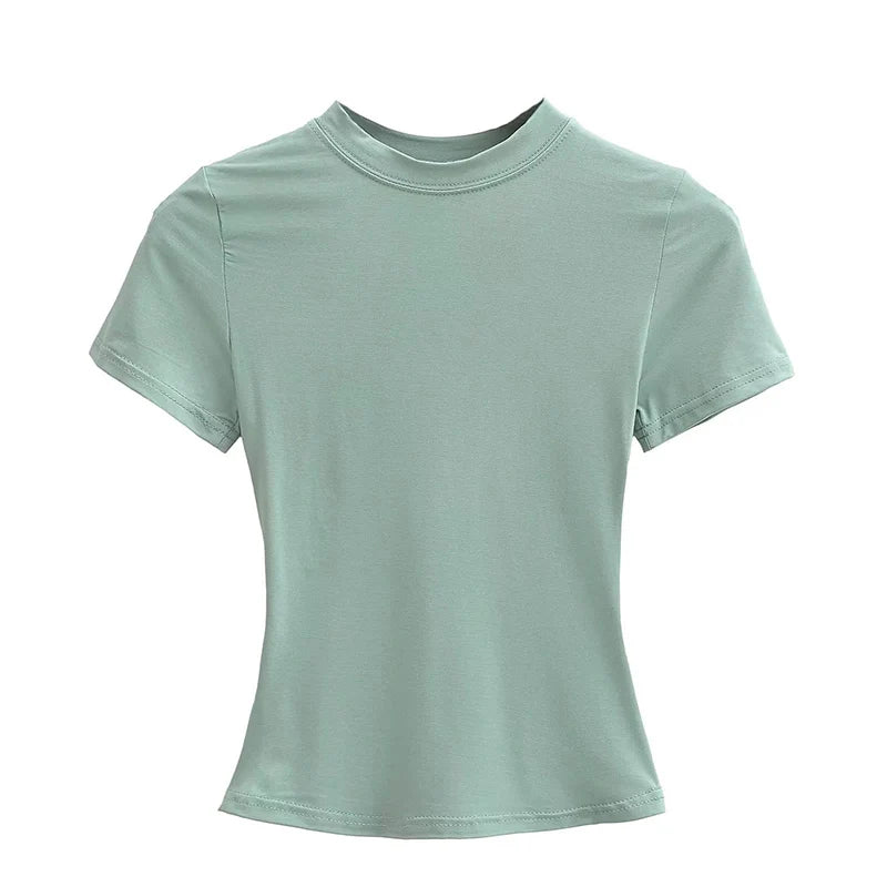 2025 New High Quality Casual T shirt Sexy Slim Short Sleeves Fashion Trend Solid Women Clothing y2k Tops