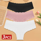 3PCS/Set Women Cotton Panties Floral Lace Brazilian Panties Sexy Low Waist Lingerie Female Soft Underwear Solid T-Back Bikini