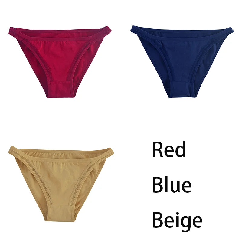 3Pcs/set Women Cotton Panties Female Mesh Underpants Solid Color Bikini Briefs Underwear Ladies Sexy Panty Girls Lingerie