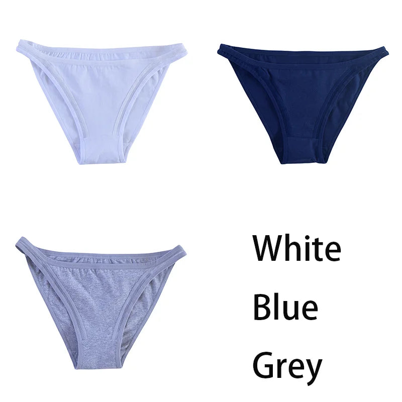3Pcs/set Women Cotton Panties Female Mesh Underpants Solid Color Bikini Briefs Underwear Ladies Sexy Panty Girls Lingerie