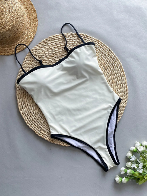 2024 Vintage One Piece Swimsuit Retro Swimwear Women's Swimsuit Bandeau Bathing Suit Beachwear Monokini Female Swimming Suits
