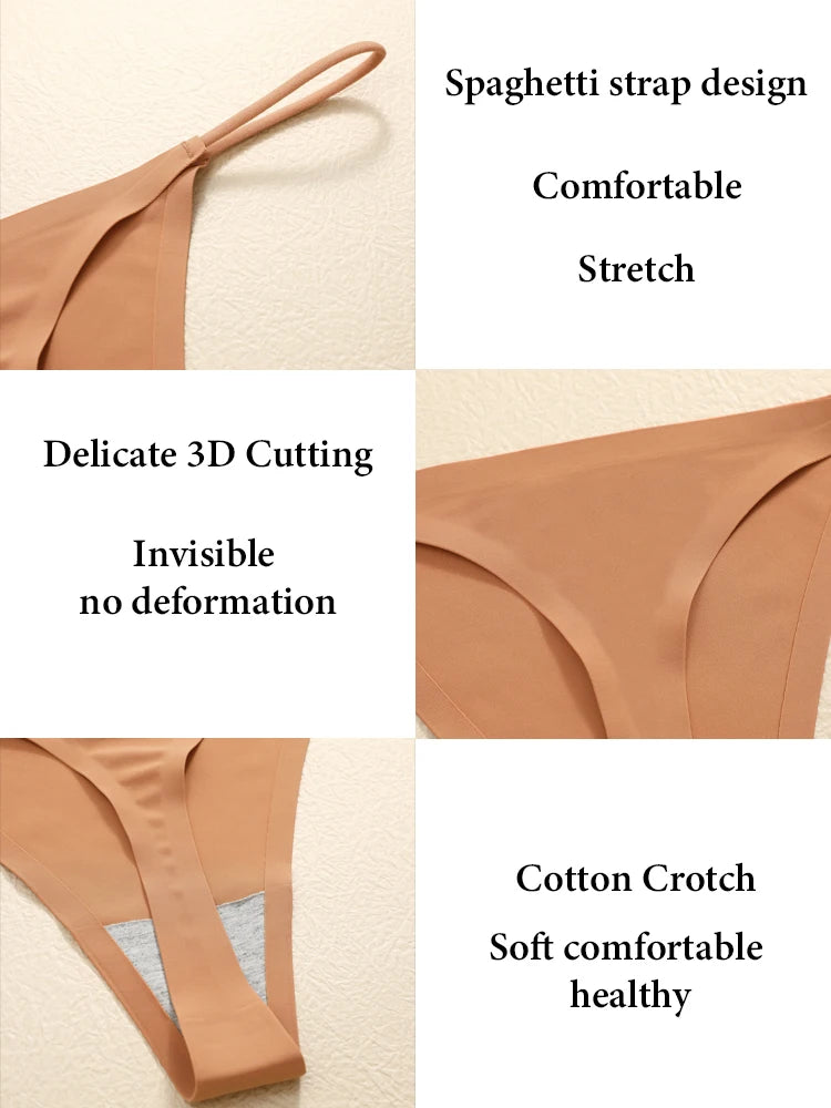 5PCS Seamless Underpants Women Ice Silk Thongs Sexy Low Waist Bikini T-back Female Solid Color Traceless G-String Panties XS-XL