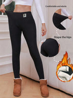 Women's Winter Warm Plush Thermal Black Leggings - Cozy Stretchy Pants For Fall & Winter