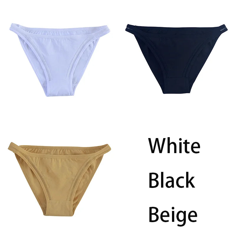 3Pcs/set Women Cotton Panties Female Mesh Underpants Solid Color Bikini Briefs Underwear Ladies Sexy Panty Girls Lingerie