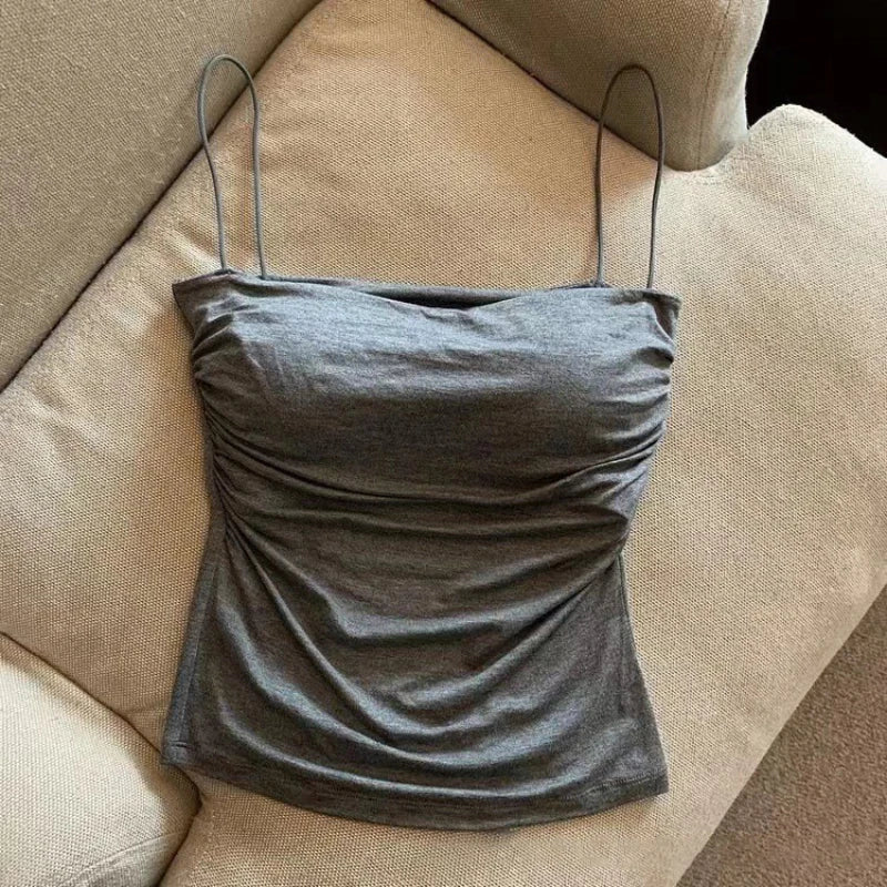 Nouveau débardeur dos nu tendance été style coréen pour femme, avec soutien-gorge intégré, extensible, idéal pour la plage et le quotidien.