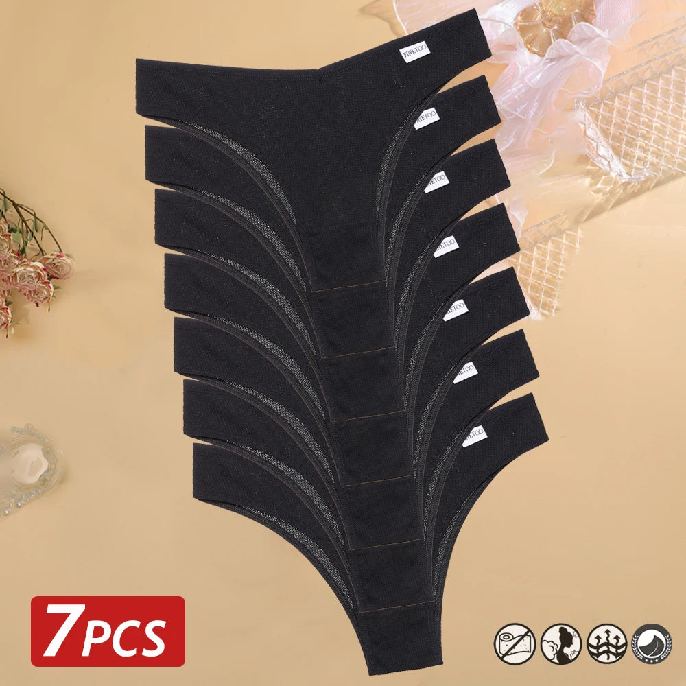 7PCS/Set Women's Waffle Cotton Panties Sexy V Waist Brazilian Panties Female Breathable Soft Underwear Solid Stretch Lingerie