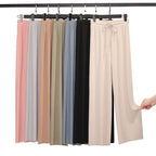 Pantalones anchos hasta los tobillos para mujer, informales, de verano, con cintura elástica, holgados, de seda helada, para primavera y verano 