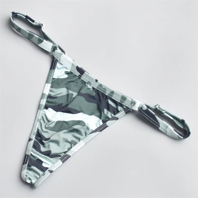 Women's Panties Bikini Silky Sexy Ladies Adjustable Camouflage Sexy Low Waist  Female G-String Thong Female T Back Lingerie